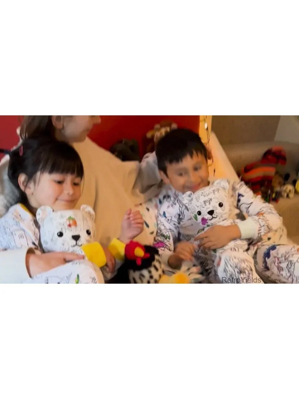 Kids Coloring Pajama Set with 10 Washable Markers, 100% Cotton, Long Sleeve,